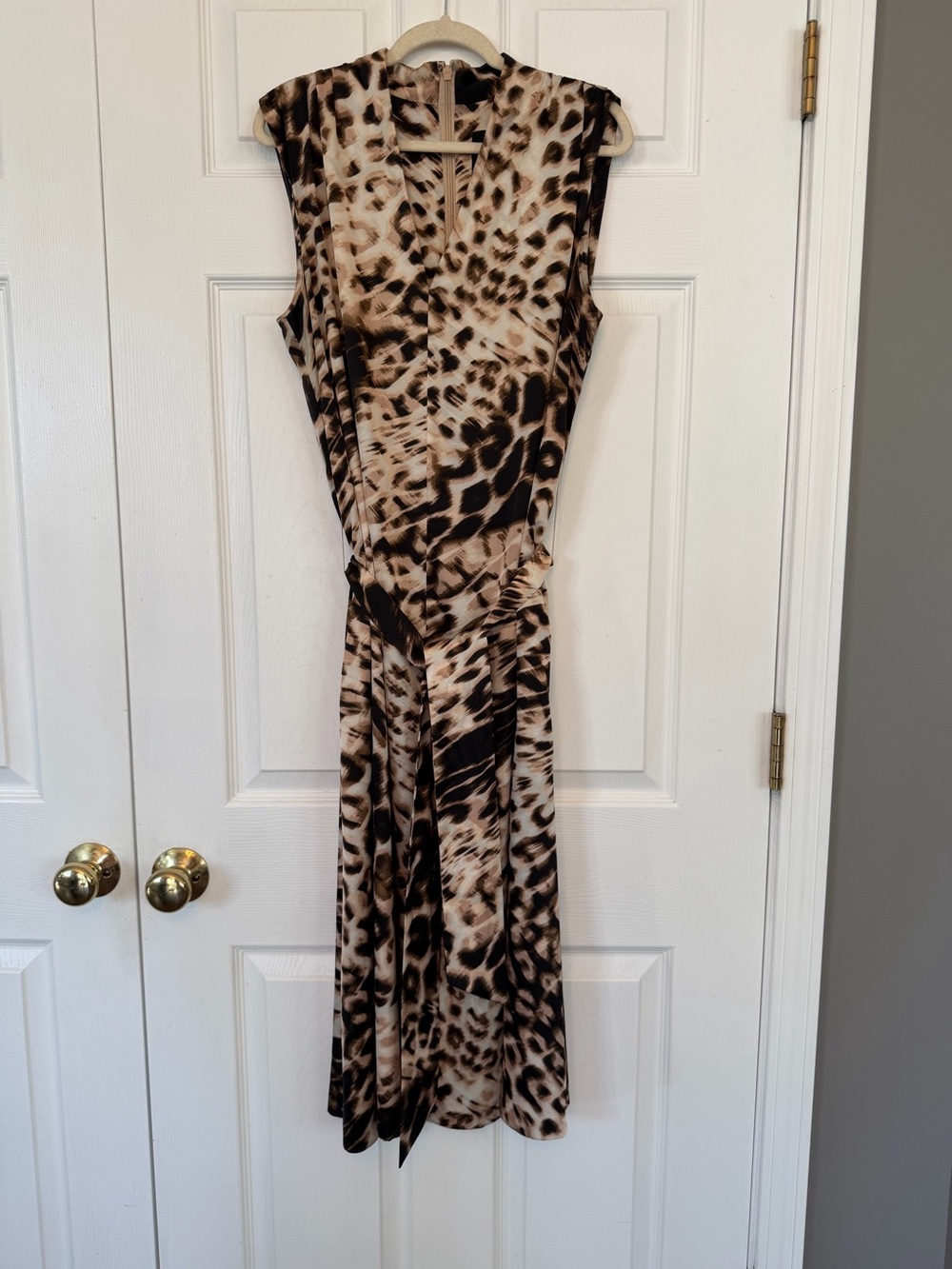 Alex Marie Sleeveless Maxi Belted Dress in Tan and Black Animal Print. Size 10 - Picture 3 of 8